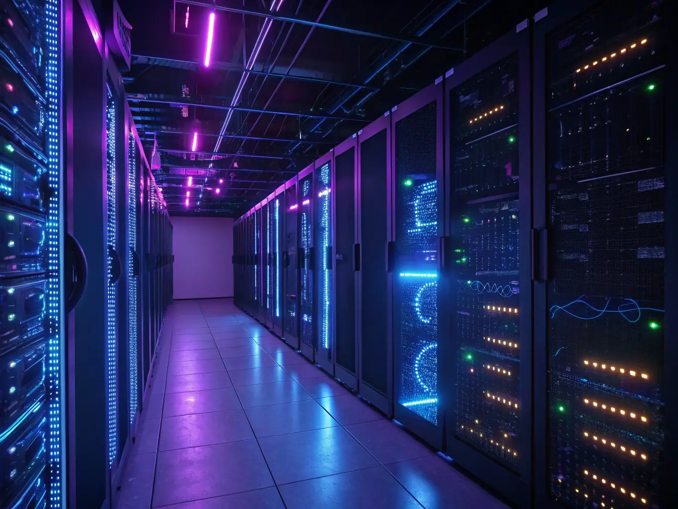 An image depicting a server room with high-tech equipment, emphasizing reliability and security.